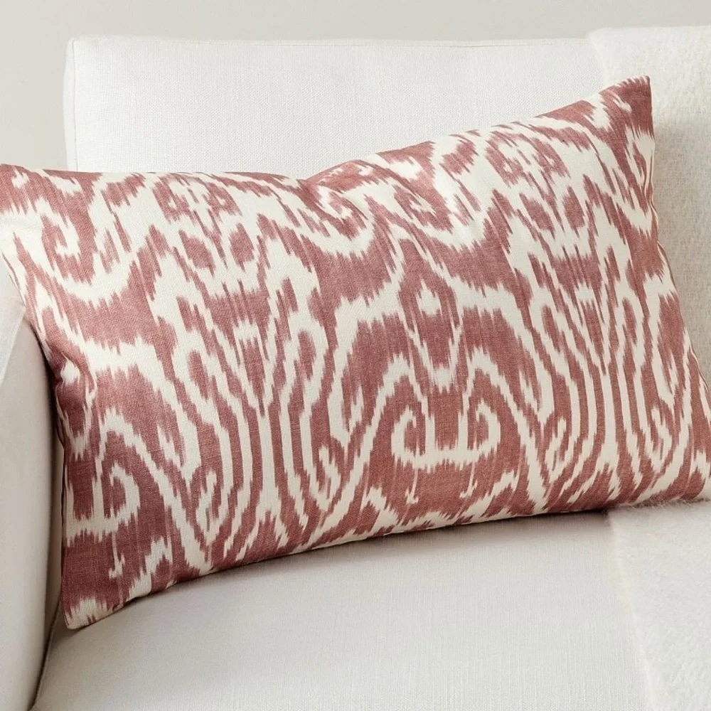POTTERY BARN RED IKAT BOLSTER COVER ONLY 12